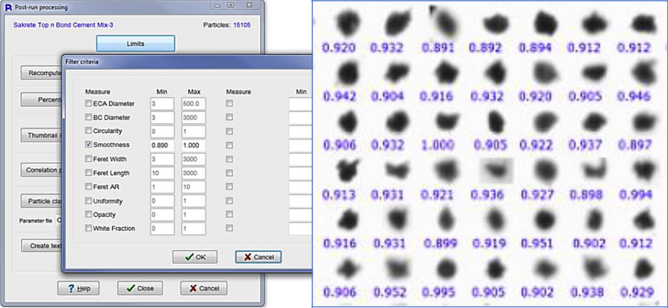 Selectively viewing portions of the sample classified by shape