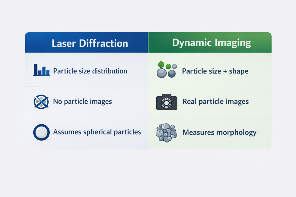 laser diffraction vs particle imaging comparison chart