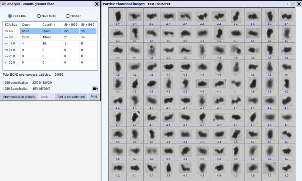 Concentration of wear debris in oil with ISO codes