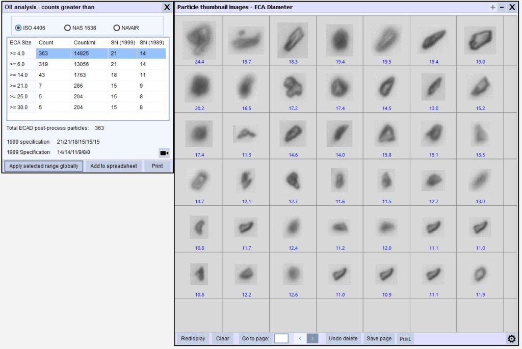 Raptor Portable ISO4406 results with thumbnails