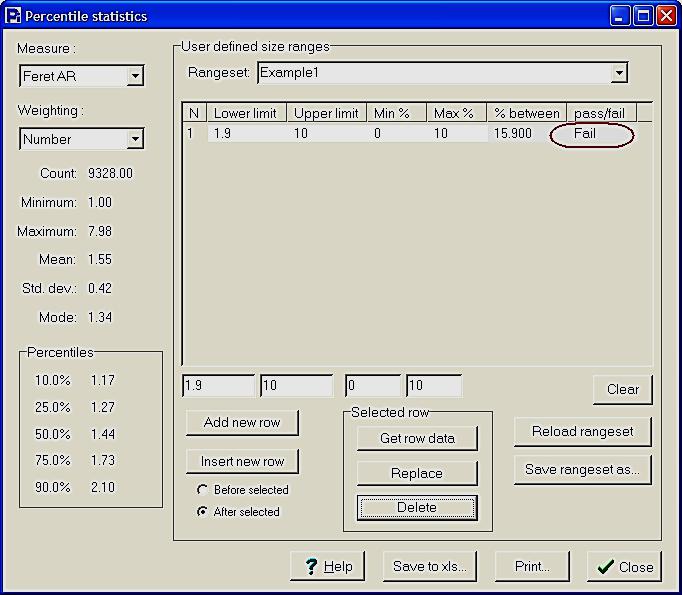 Pass Fail based on particle size or shape